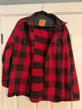 American Eagle Outfitters Red and Black Buffalo Plaid Button-Down Shirt
